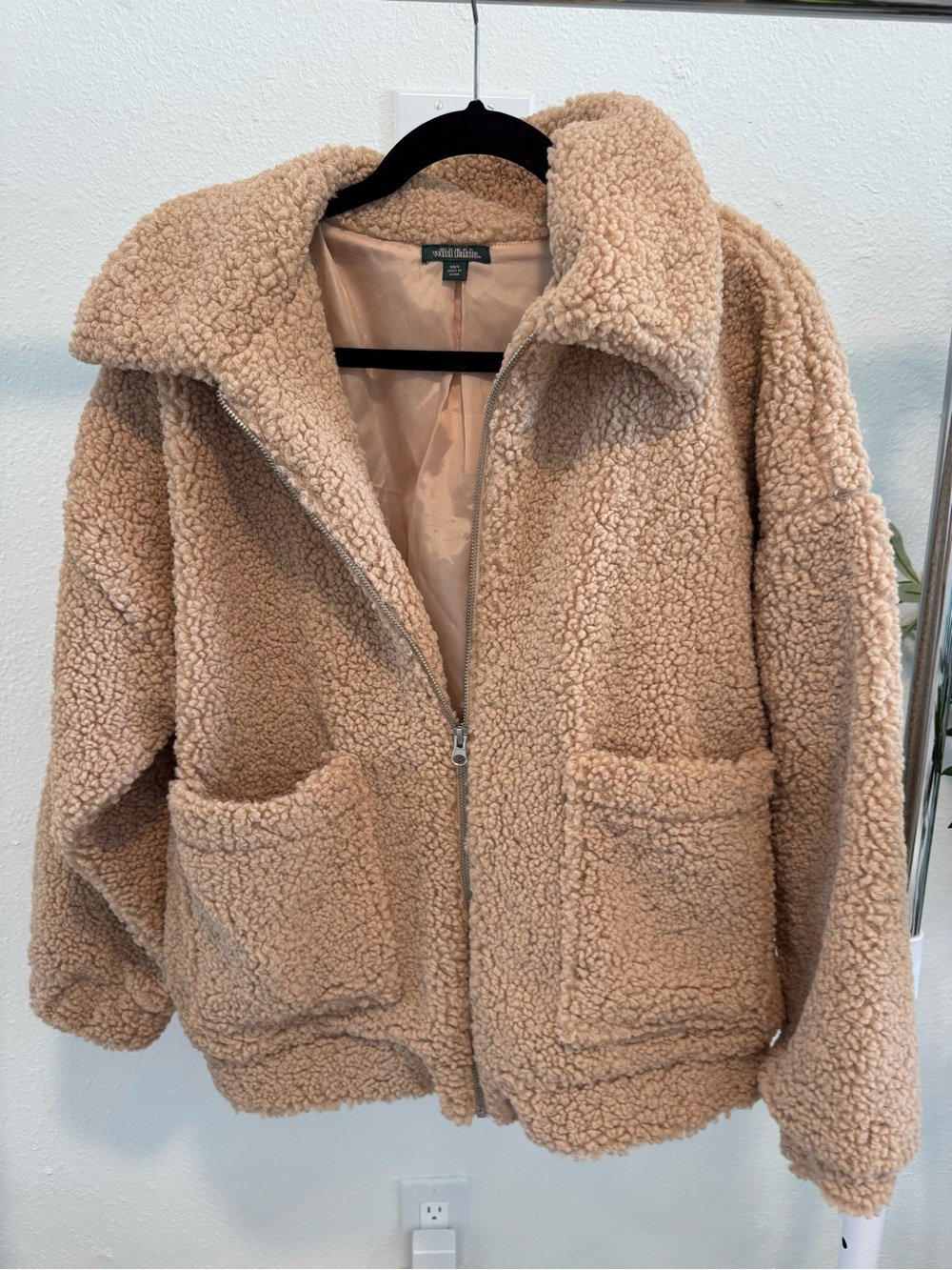 wild fable Plush Teddy Zip Jacket in Camel